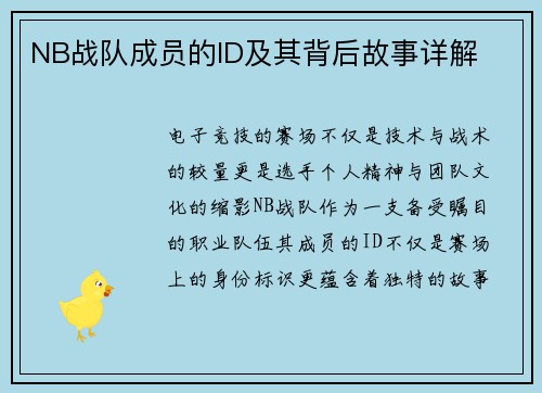 NB战队成员的ID及其背后故事详解